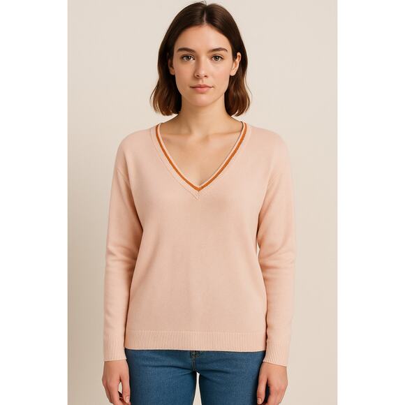 Minimalist Soft Knit Blush Pink V-Neck Sweater Scotch & Soda Size S - Picture 1 of 10